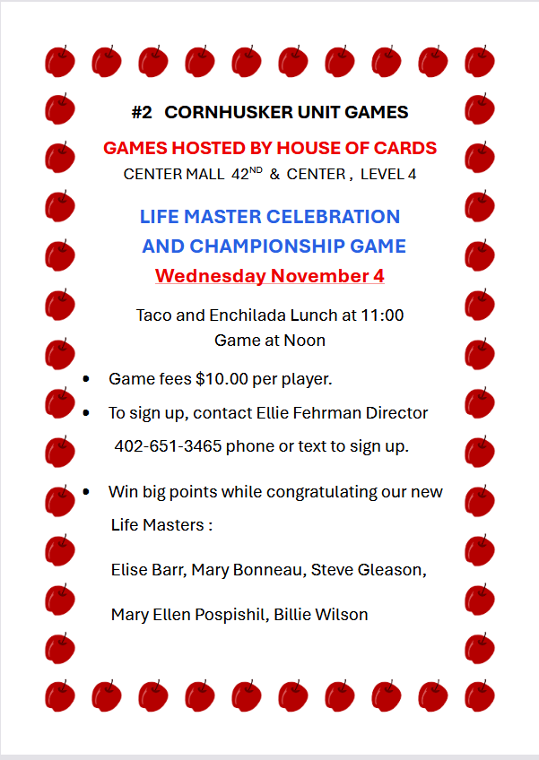 Life Master Celebration flyer — November 4, 2026